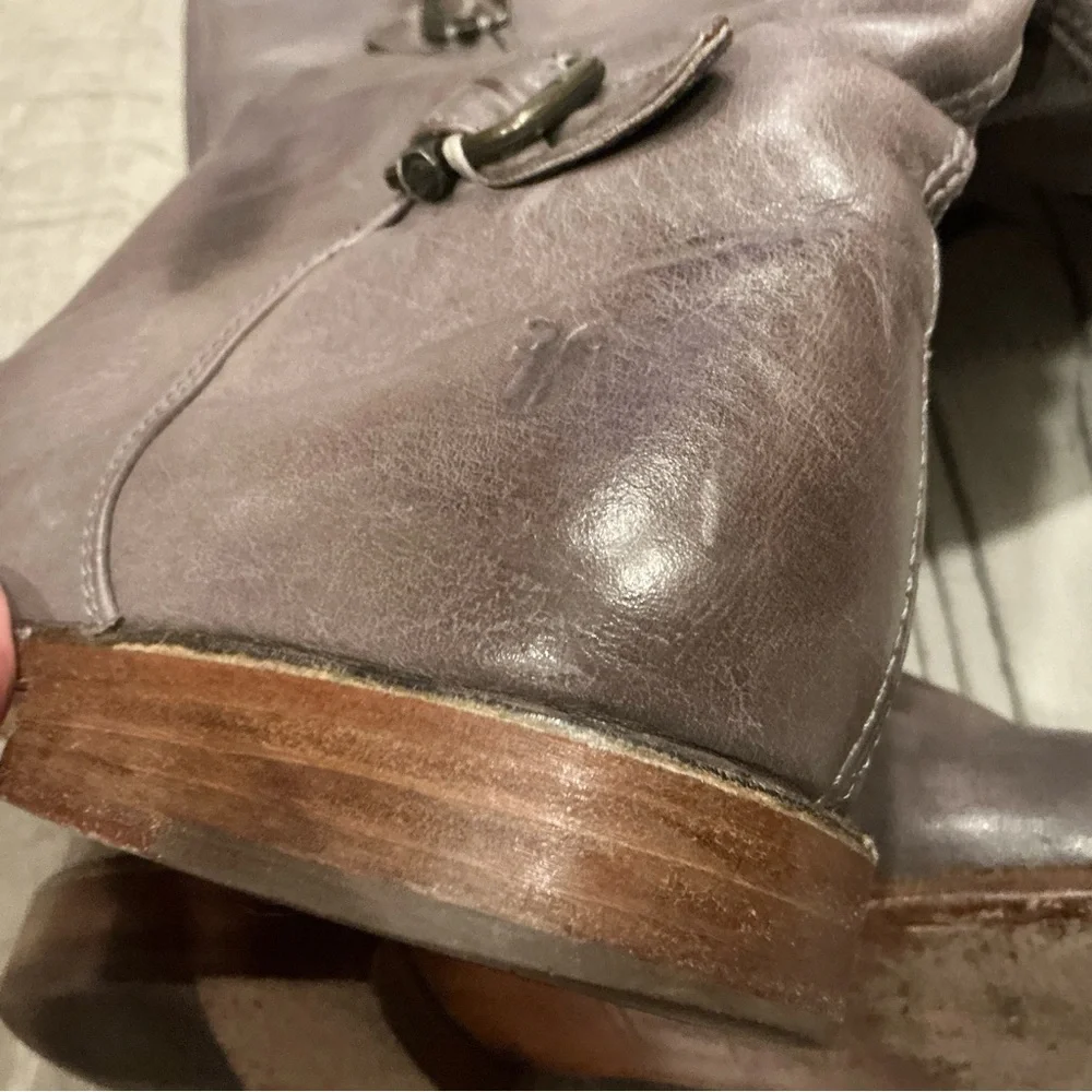 Frye Paige buckle riding boots tall grey leather size 8.5 equestrian southwest